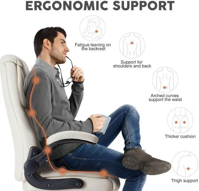 Alt view image 5 of 5 - Bestier Task Chairs PU Leather Office Chair with Adjustable Flip-up Armrests & Height - 275LBS Capacity, Lumbar Support & Strong Metal Base