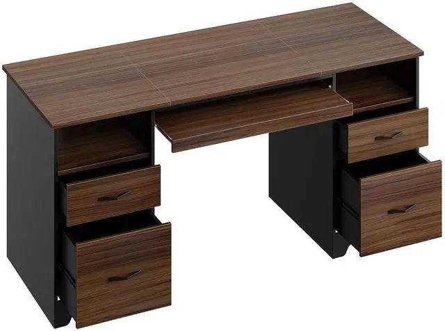 Alt view image 2 of 7 - Bestier 59Computer Desk with 4 Drawers,Office Executive Desk with Keyboard Tray, Writing Desk with Storage and File Drawer,Cheery