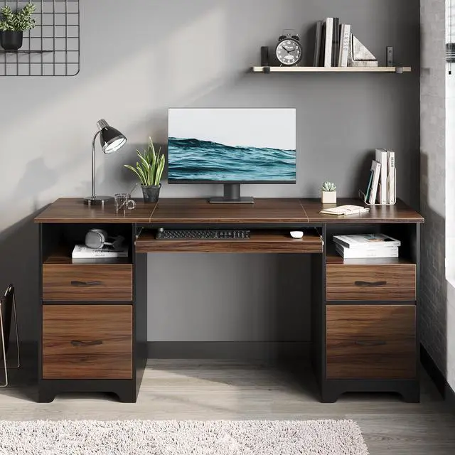 Main image of Bestier 59Computer Desk with 4 Drawers,Office Executive Desk with Keyboard Tray, Writing Desk with Storage and File Drawer,Cheery