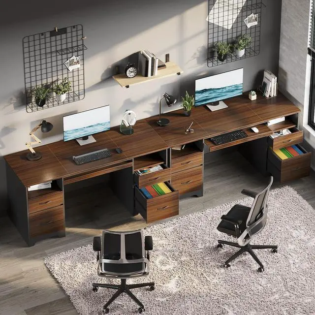 Alt view image 4 of 7 - Bestier 59Computer Desk with 4 Drawers,Office Executive Desk with Keyboard Tray, Writing Desk with Storage and File Drawer,Cheery