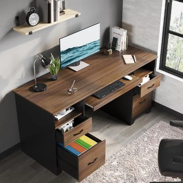 Alt view image 5 of 7 - Bestier 59Computer Desk with 4 Drawers,Office Executive Desk with Keyboard Tray, Writing Desk with Storage and File Drawer,Cheery