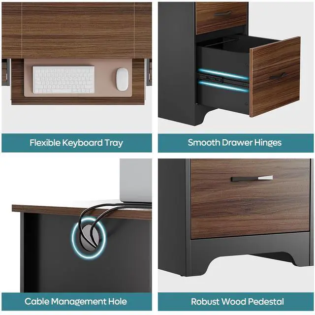 Alt view image 7 of 7 - Bestier 59Computer Desk with 4 Drawers,Office Executive Desk with Keyboard Tray, Writing Desk with Storage and File Drawer,Cheery