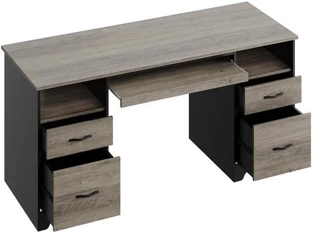 Alt view image 2 of 7 - Bestier 59Computer Desk with 4 Drawers,Office Executive Desk with Keyboard Tray, Writing Desk with Storage and File Drawer, Gray