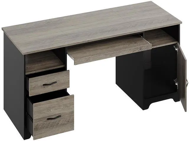 Alt view image 2 of 7 - Bestier 59Computer Desk with Drawers,Office Executive Desk with Keyboard Tray, Writing Desk with Storage Cabinet and File Drawer,Gray