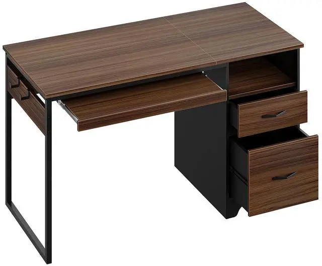 Alt view image 2 of 7 - Bestier 48Computer Desk with 2 Drawers,Office Executive Desk with Keyboard Tray and 2 Hooks ,Cherry