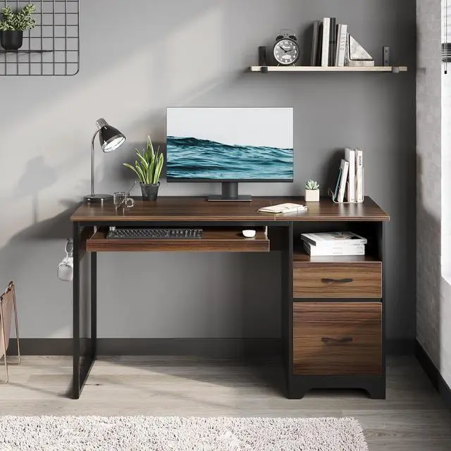 Main image of Bestier 48Computer Desk with 2 Drawers,Office Executive Desk with Keyboard Tray and 2 Hooks ,Cherry
