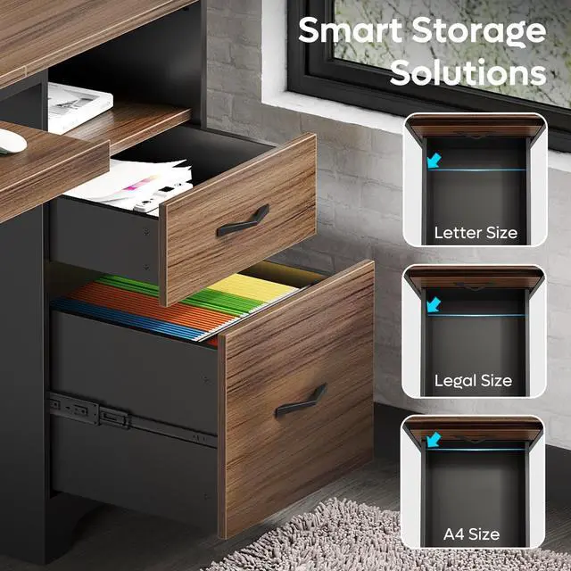 Alt view image 6 of 7 - Bestier 48Computer Desk with 2 Drawers,Office Executive Desk with Keyboard Tray and 2 Hooks ,Cherry