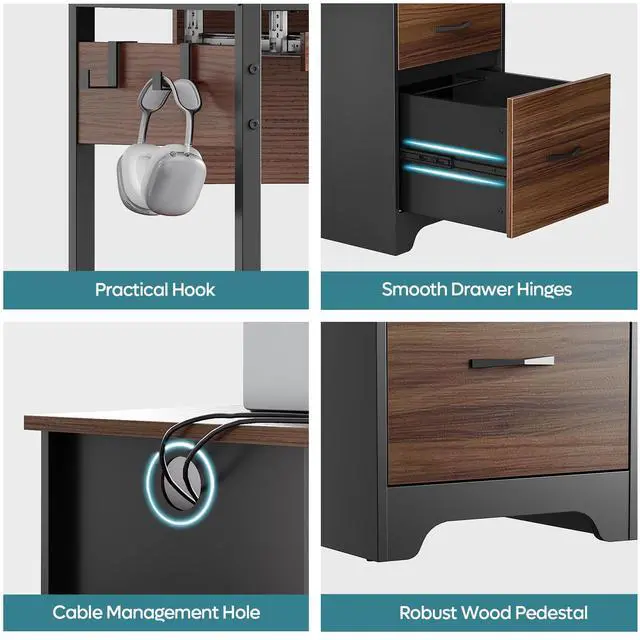 Alt view image 7 of 7 - Bestier 48Computer Desk with 2 Drawers,Office Executive Desk with Keyboard Tray and 2 Hooks ,Cherry