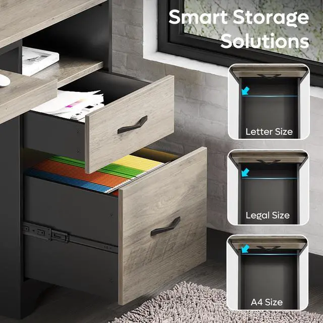 Alt view image 6 of 7 - Bestier 48Computer Desk with 2 Drawers,Office Executive Desk with Keyboard Tray and 2 Hooks , Gray