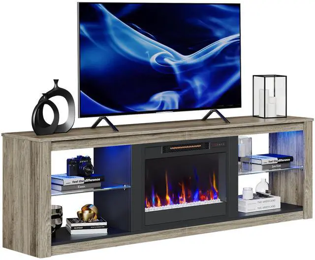 Main image of Bestier Fireplace Tv Stand with LED Glass Shelves Media Console Entertainment Gaming Center Heater Inside for Up to 75" Tvs Gray