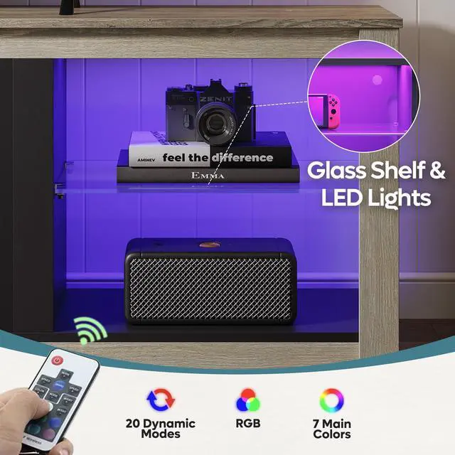 Alt view image 5 of 7 - Bestier Fireplace Tv Stand with LED Glass Shelves Media Console Entertainment Gaming Center Heater Inside for Up to 75" Tvs Gray