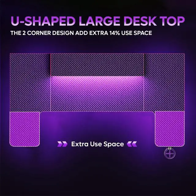 Alt view image 7 of 7 - Bestier 59 U-Shaped Gaming Desk with LED Monitor Stand,Headphone Hooks and Cup Holder,Black