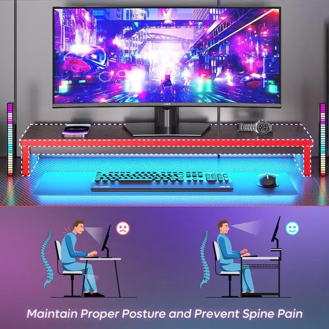 Alt view image 5 of 7 - Bestier 59 U-Shaped Gaming Desk with LED Monitor Stand,Headphone Hooks and Cup Holder,Black