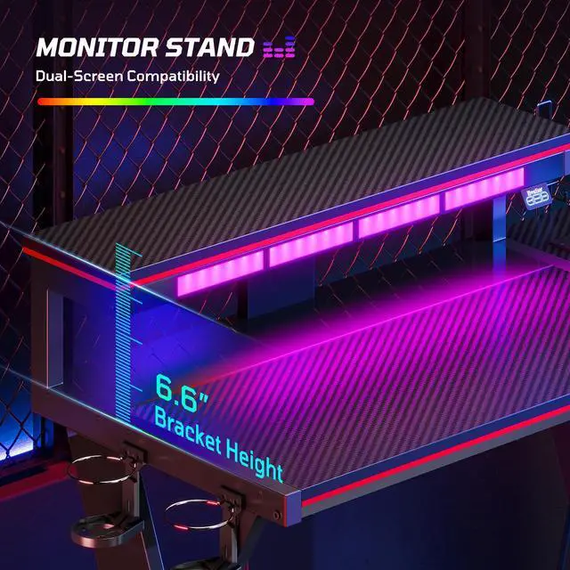 Alt view image 5 of 7 - Bestier 41.6 L Shaped Gaming Desk with LED Monitor Stand and Power Outlet,Headphone Hooks and Cup Holder,Black