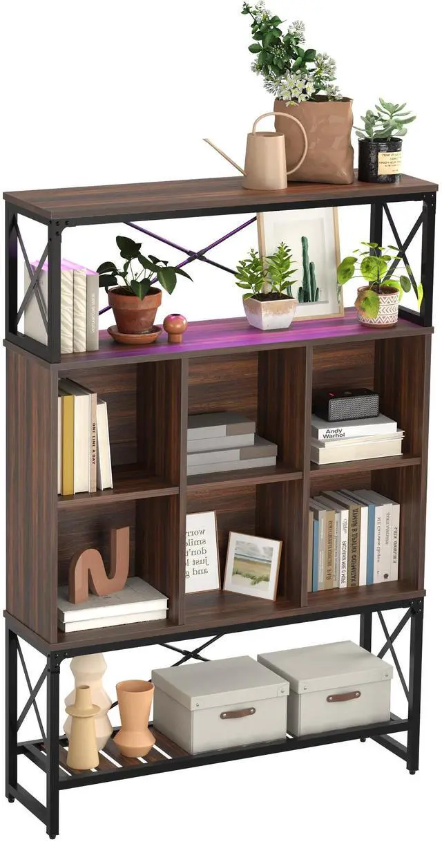 Alt view image 7 of 7 - Bestier 5 Tier Bookshelf Adjustable, Bookcase with 6 Cubes Display Shelves & 3 Wide Open Book Shelves for Living Room, Storage Rack Shelves for Books Decoration Walnut