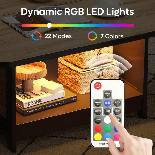 Alt view image 4 of 7 - Bestier 80 Inch Black Rattan TV Stand with Storage for 85 Inch TV, 4-in-1 Mid Century Modern Entertainment Center with LED Lights, Doors and Adjustable Glass Shelves for Living Room