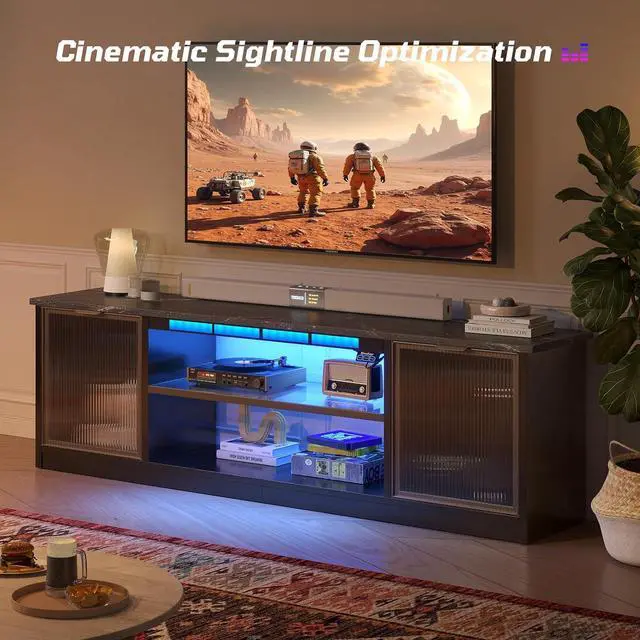 Alt view image 3 of 7 - Bestier Gaming TV Stand with Music Sync Light, Flow Vibe Entertainment Center with Storage for PS5 Xbox, RGB LED Party Modes Television Stands for 50/55/60/65 inch TV (Black Marble, 57 inch)