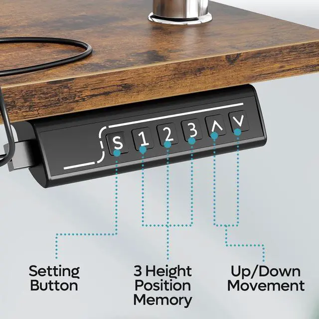 Alt view image 6 of 7 - Bestier LED Electric Standing Desk Adjustable Height, 58x26 Inch Large Sit Stand Desk with Monitor Stand, Ergonomic Rising Desk for Home Office Workstation, Headphone Hook Storage Bag, Rustic Brown