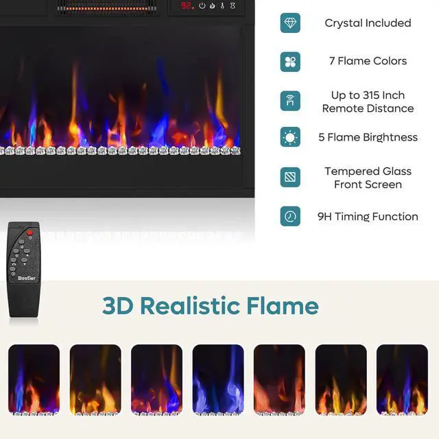 Alt view image 5 of 7 - Bestier 63" Fireplace TV Stand for TVs Up to 70", Farmhouse Barn Door Entertainment Center with Electric Heater, Storage Cabinets & Shelves, Remote Control Media Console for Living Room, Black