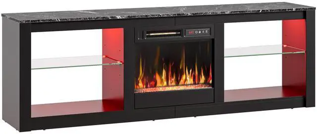 Alt view image 7 of 7 - Bestier 63 Inch Fireplace TV Stand with 36" Fireplace Media Entertainment Center Console Table for TV up to 70" with Cabinets and Open Storage for PS5 Home Theater, Black