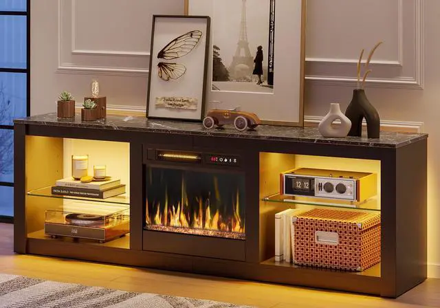 Alt view image 5 of 7 - Bestier 63 Inch Fireplace TV Stand with 36" Fireplace Media Entertainment Center Console Table for TV up to 70" with Cabinets and Open Storage for PS5 Home Theater, Black