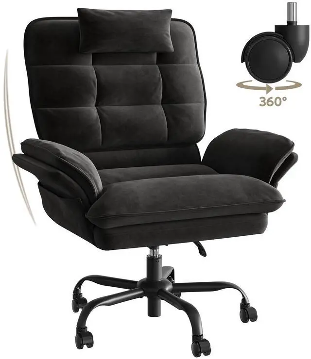 Alt view image 2 of 7 - Bestier Big and Tall Executive Office Chair with Flip-Up Arms for Adults, Adjustable Height, Reclining Office Chair with Headrest & Side Pockets in Black