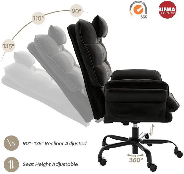 Alt view image 3 of 7 - Bestier Big and Tall Executive Office Chair with Flip-Up Arms for Adults, Adjustable Height, Reclining Office Chair with Headrest & Side Pockets in Black