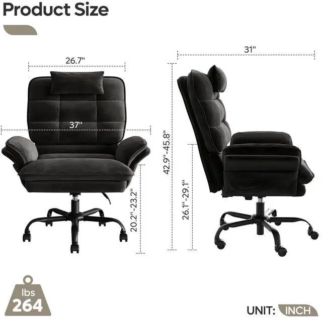 Alt view image 6 of 7 - Bestier Big and Tall Executive Office Chair with Flip-Up Arms for Adults, Adjustable Height, Reclining Office Chair with Headrest & Side Pockets in Black