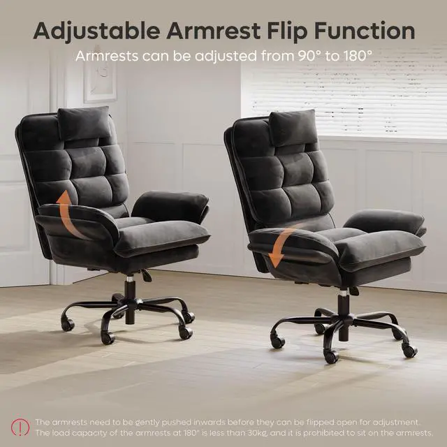 Alt view image 5 of 7 - Bestier Big and Tall Executive Office Chair with Flip-Up Arms for Adults, Adjustable Height, Reclining Office Chair with Headrest & Side Pockets in Black
