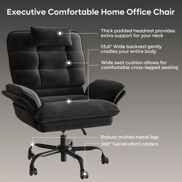 Alt view image 4 of 7 - Bestier Big and Tall Executive Office Chair with Flip-Up Arms for Adults, Adjustable Height, Reclining Office Chair with Headrest & Side Pockets in Black