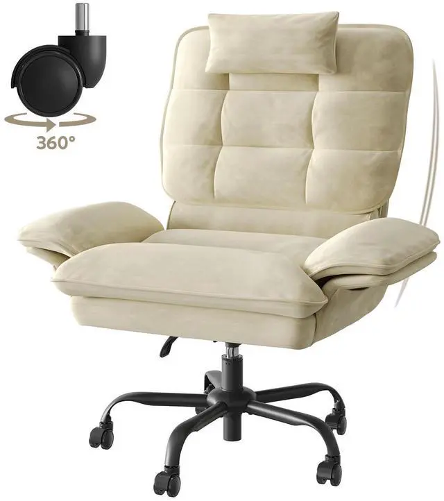 Alt view image 3 of 7 - Bestier Big and Tall Executive Office Chair with Flip-Up Arms for Adults, Adjustable Height, Reclining Office Chair with Headrest & Side Pockets in Beige