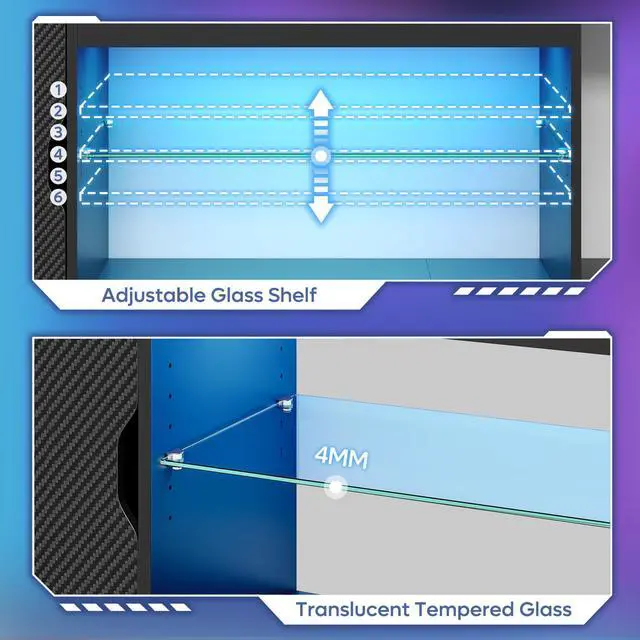 Alt view image 5 of 7 - Bestier LED TV Stand for 65/75/80 inch TVs, Gaming Entertainment Center with Storage for PS5, Adjustable Glass Shelf TV Console for Living Room, Black