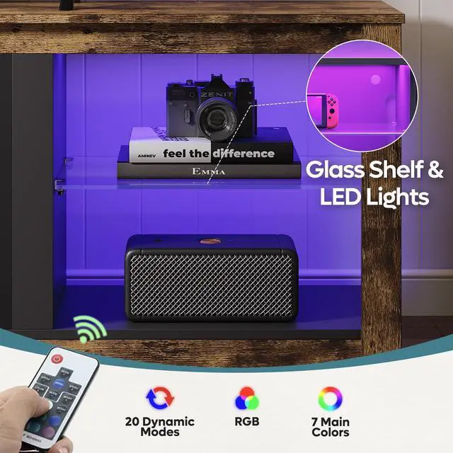 Alt view image 3 of 7 - Bestier 70" TV Stand with LED Lights and Glass Shelves for TVs up to 75" , Brown-Without the Heating
