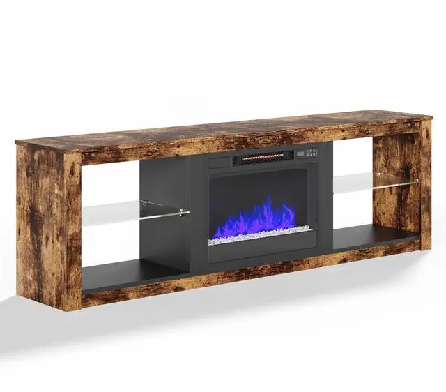 Alt view image 7 of 7 - Bestier 70" TV Stand with LED Lights and Glass Shelves for TVs up to 75" , Brown-Without the Heating