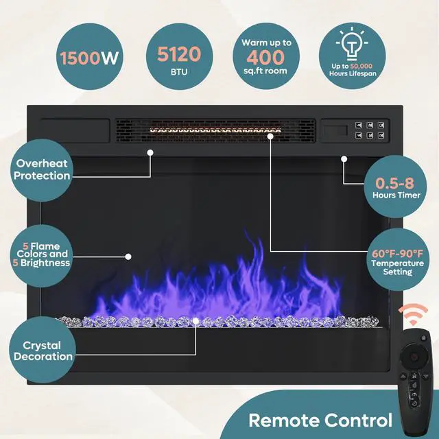 Alt view image 3 of 7 - Bestier Fireplace Tv Stand with LED Glass Shelves Media Console Entertainment Gaming Center Heater Inside for Up to 75" Tvs, Brown
