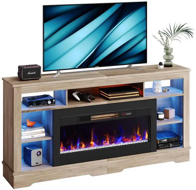 Alt view image 6 of 7 - Bestier 71" Fireplace LED TV Stand with 36" Electric Fireplace and Storage Entertainment Center Console Table for TVs up to 80", Gray Wash
