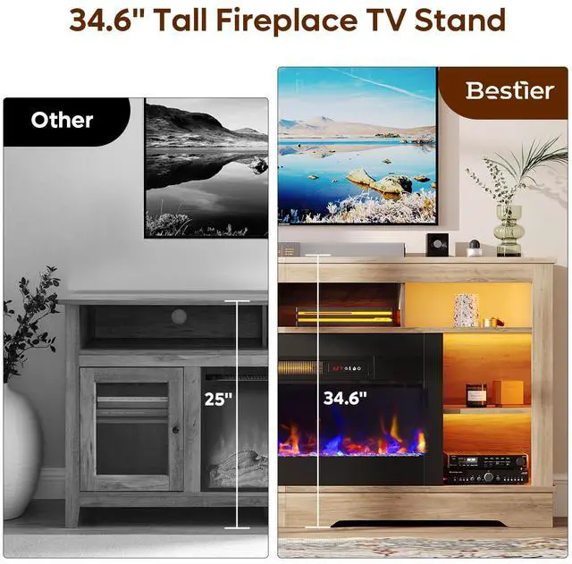 Alt view image 3 of 7 - Bestier 71" Fireplace LED TV Stand with 36" Electric Fireplace and Storage Entertainment Center Console Table for TVs up to 80", Gray Wash