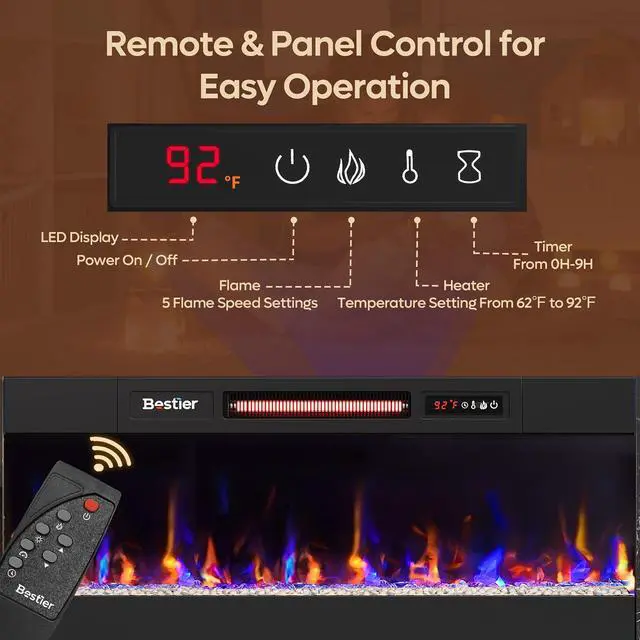 Alt view image 5 of 7 - Bestier 71" Fireplace LED TV Stand with 36" Electric Fireplace and Storage Entertainment Center Console Table for TVs up to 80", Gray Wash