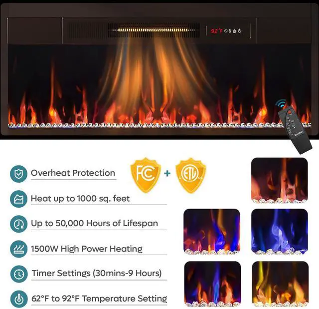 Alt view image 6 of 7 - Bestier 70" Fireplace TV Stand for TVs up to 80", Fluted Entertainment Center with 36" Fireplace, 0.5-9 Hours Timer, LED Lights Media Console for Living Room, Black