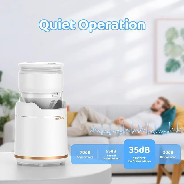 Alt view image 3 of 7 - BRIOBITE Rechargeable & Compact Electric Ice Cream Machine for Gelato, Milkshakes & Sorbet,Double-Insulated Bowl,Easy to Clean,Perfect for 1-2 Servings,White