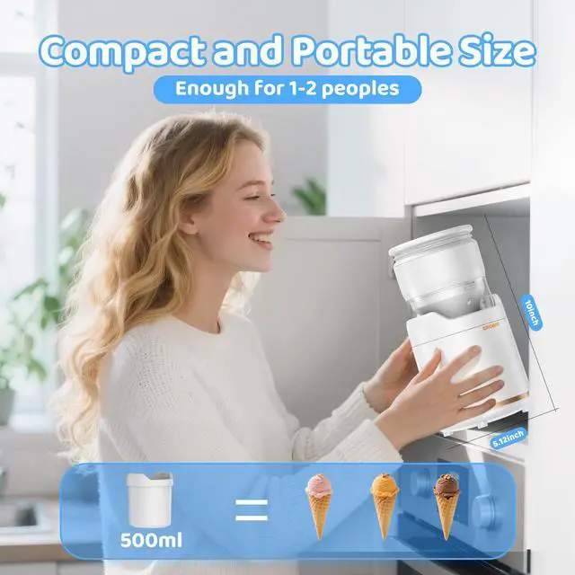 Alt view image 5 of 7 - BRIOBITE Rechargeable & Compact Electric Ice Cream Machine for Gelato, Milkshakes & Sorbet,Double-Insulated Bowl,Easy to Clean,Perfect for 1-2 Servings,White