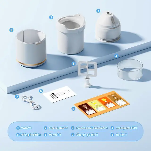 Alt view image 7 of 7 - BRIOBITE Rechargeable & Compact Electric Ice Cream Machine for Gelato, Milkshakes & Sorbet,Double-Insulated Bowl,Easy to Clean,Perfect for 1-2 Servings,White