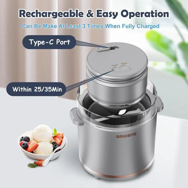 Alt view image 2 of 7 - BRIOBITE 1.1 Quart Ice Cream Maker  Electric Ice Cream Machine for Gelato, Milkshakes & Sorbet, Perfect for 1-2 Servings, Easy to Use & Clean,Silver