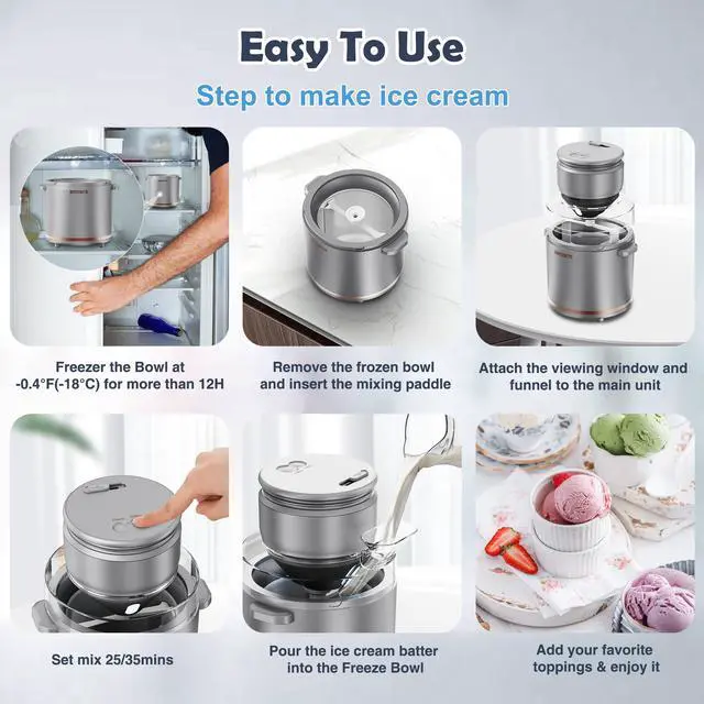 Alt view image 4 of 7 - BRIOBITE 1.1 Quart Ice Cream Maker  Electric Ice Cream Machine for Gelato, Milkshakes & Sorbet, Perfect for 1-2 Servings, Easy to Use & Clean,Silver