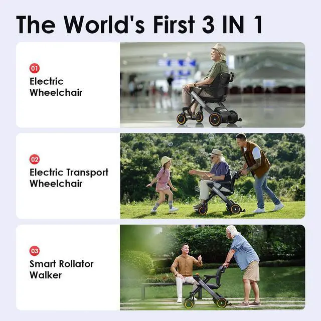 Alt view image 3 of 7 - PAISEEC 3in1 Electric Wheelchair with Push-Assist, Foldable Power Wheelchair for Travel, Indoor, Outdoor Use Right-Hand Joystick