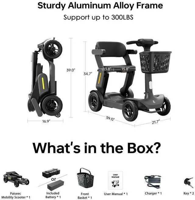 Alt view image 5 of 7 - PAISEEC S3 Foldable Mobility Scooter for Adults - 25 Miles Range, 6 mph, Lightweight Mobility Scooter, Large Wheels for Outdoor
