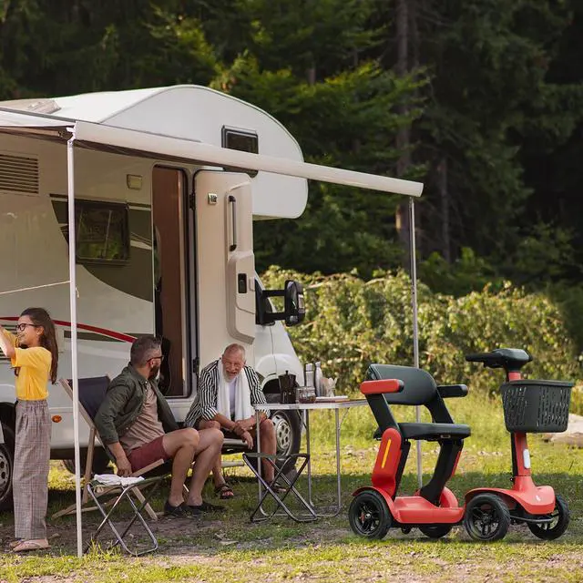 Alt view image 7 of 7 - PAISEEC S3 Foldable Mobility Scooter for Adults - 25 Miles Range, 6 mph, Lightweight Mobility Scooter, Large Wheels for Outdoor, Red