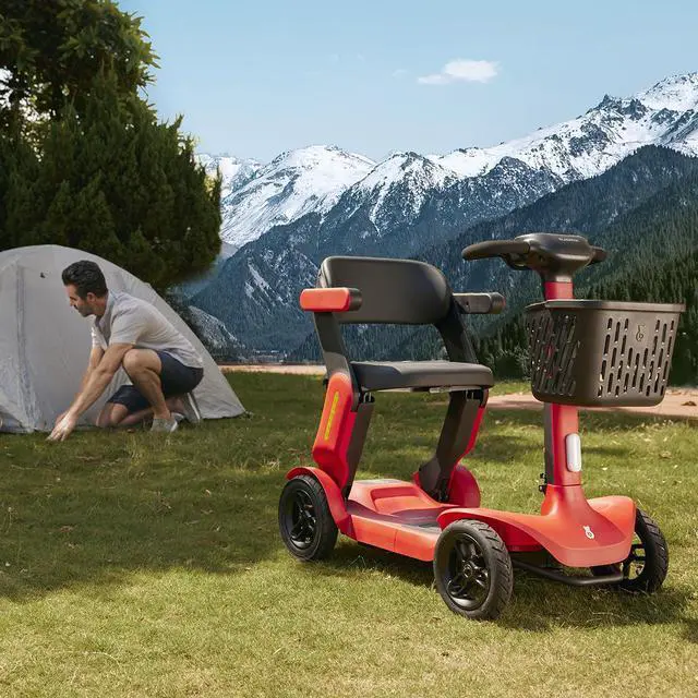 Alt view image 6 of 7 - PAISEEC S3 Foldable Mobility Scooter for Adults - 25 Miles Range, 6 mph, Lightweight Mobility Scooter, Large Wheels for Outdoor, Red