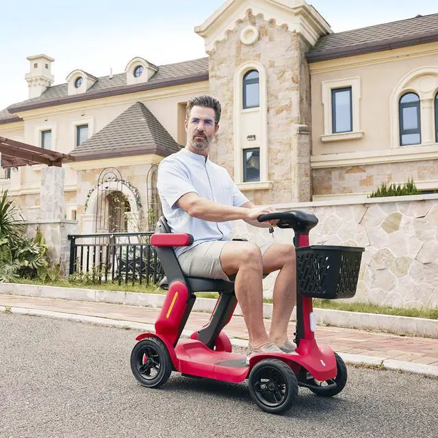 Alt view image 5 of 7 - PAISEEC S3 Foldable Mobility Scooter for Adults - 25 Miles Range, 6 mph, Lightweight Mobility Scooter, Large Wheels for Outdoor, Red