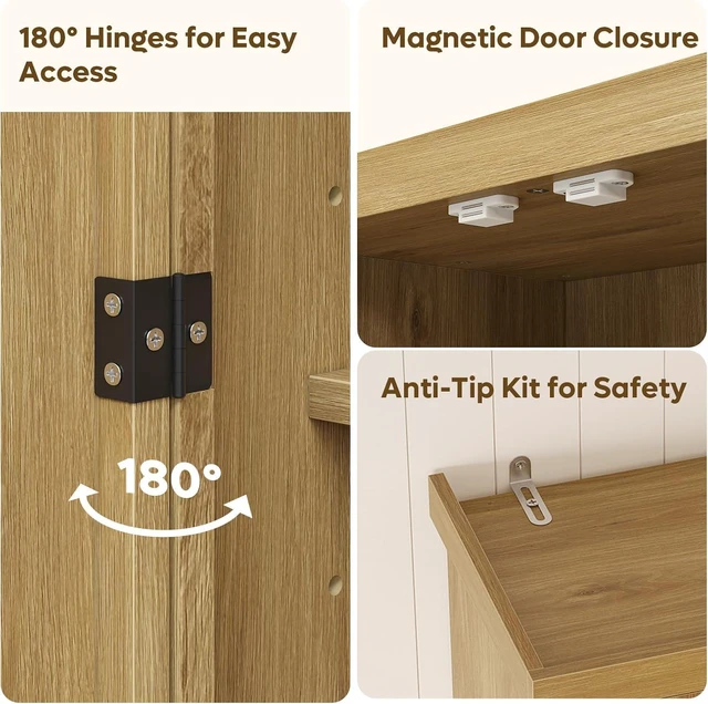 Alt view image 6 of 7 - Bestier Pantry Cabinet, 72" Tall Kitchen Cabinet with Doors, 2 Adjustable Shelves & 1 Drawer, Kitchen Storage Cabinets with Sensor Light, Freestanding Cupboards for Dining Room, Bathroom, Natual Oak